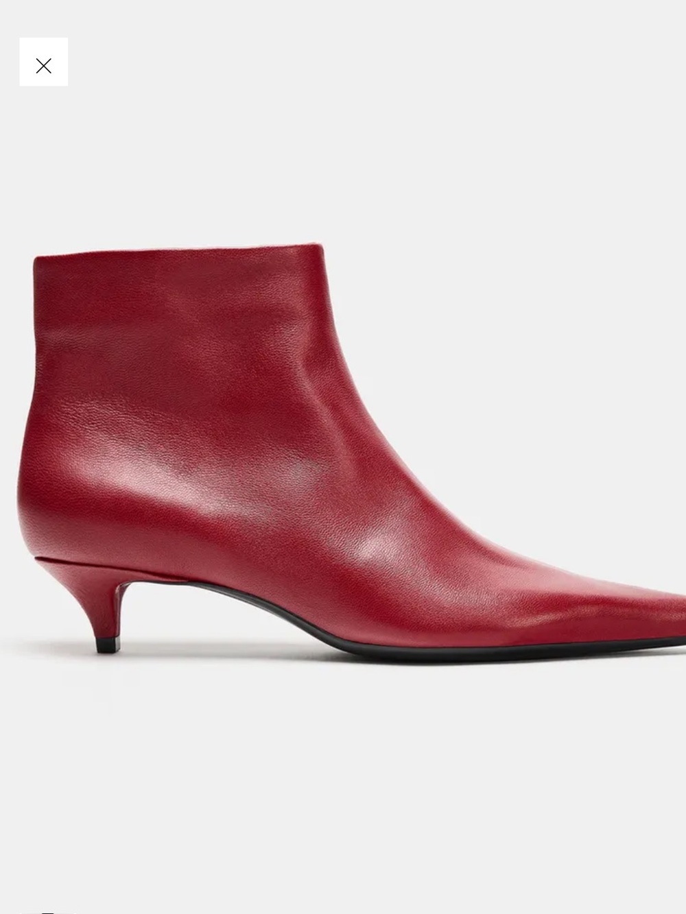 Zara Women's Red Leather Kitten Heel Ankle Boots